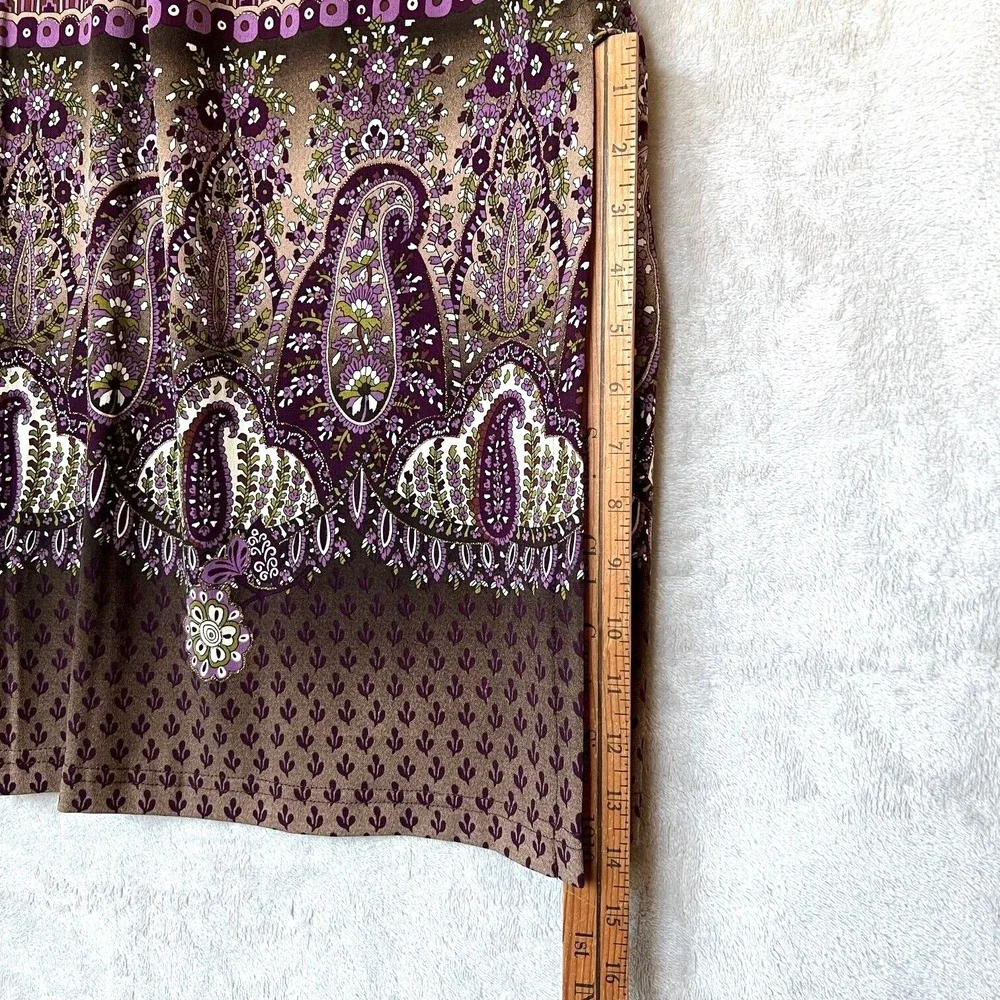 Coldwater‎ Creek Womens Maxi Skirt Sz PL Brown Purple Pull On Paisley Batik Slit
